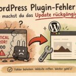 Doodle Bild: Links sieht man einen Monitor mit kaputter Website, davor einen Schraubenschlüssel udn rechts die reparierte Website mit WordPress-Logo darüber